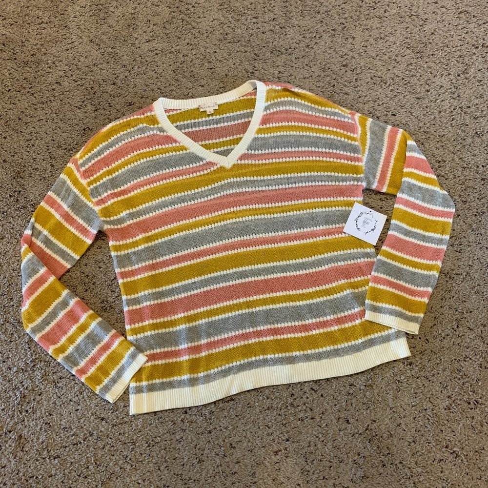 NEW Fray Boutique hem & thread Striped Sweater, L